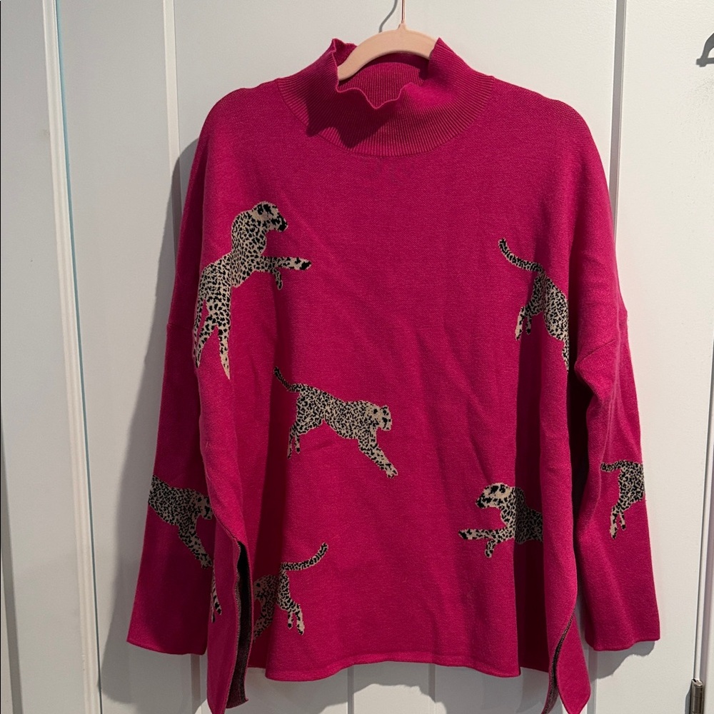 Entro Pink Cheetah Mockneck Sweater